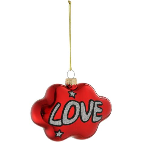 Pendaglio da discoteca in vetro h 7,5cm per decorazioni natalizie -Scritta Love - Rosso