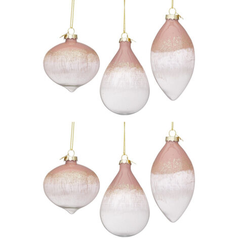 Pendaglio in vetro color rosa e bianco decorazione per albero di natale