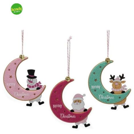 Pendaglio Luna General Trade con Personaggio Natalizio H 13cm Modelli Assortiti