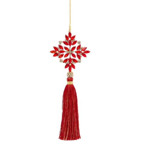 Pendaglio nappa colore rosso con fiocco di neve decorazione per albero di Natale da 22 cm