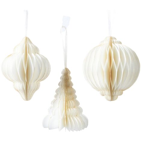 Pendaglio oro e bianco decorazione natalizia, 3 pezzi