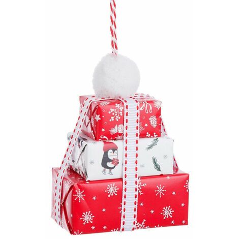 Pendaglio pacco regalo "Chase" per albero di Natale color Bianco e Rosso decorazione natalizia
