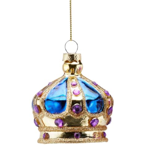 Pendaglio per albero di Natale a forma di corona, in vetro, 8 cm -Azzurro
