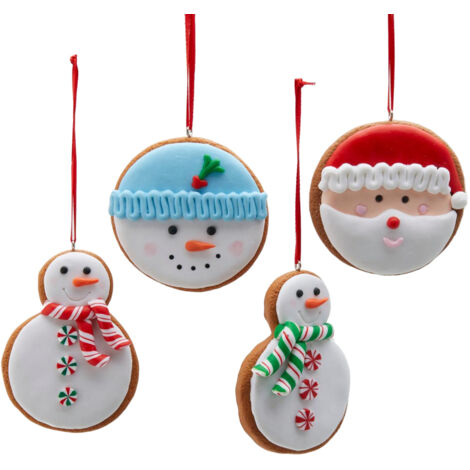Pendaglio per albero di natale Biscotti con Glassa da 8 cm rosso verde e blu -Faccia del Pupazzo di Neve
