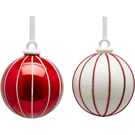 Pendaglio per albero di Natale "Palla Linee" da 10 cm -Bianco
