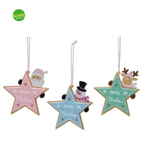 Pendaglio Stella General Trade con Personaggio Natalizio H 11cm Modelli Assortiti