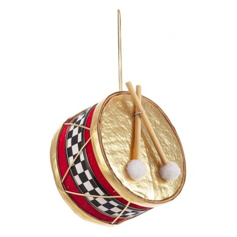 Pendaglio tamburo per albero di Natale in polistirolo decorato color Rosso e Oro
