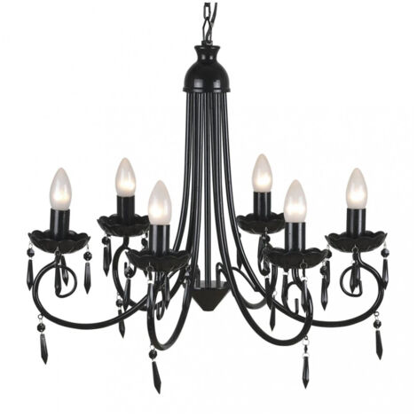 Pendant Ceiling Lamp Elegant Chandelier Black 6 Bulb Sockets