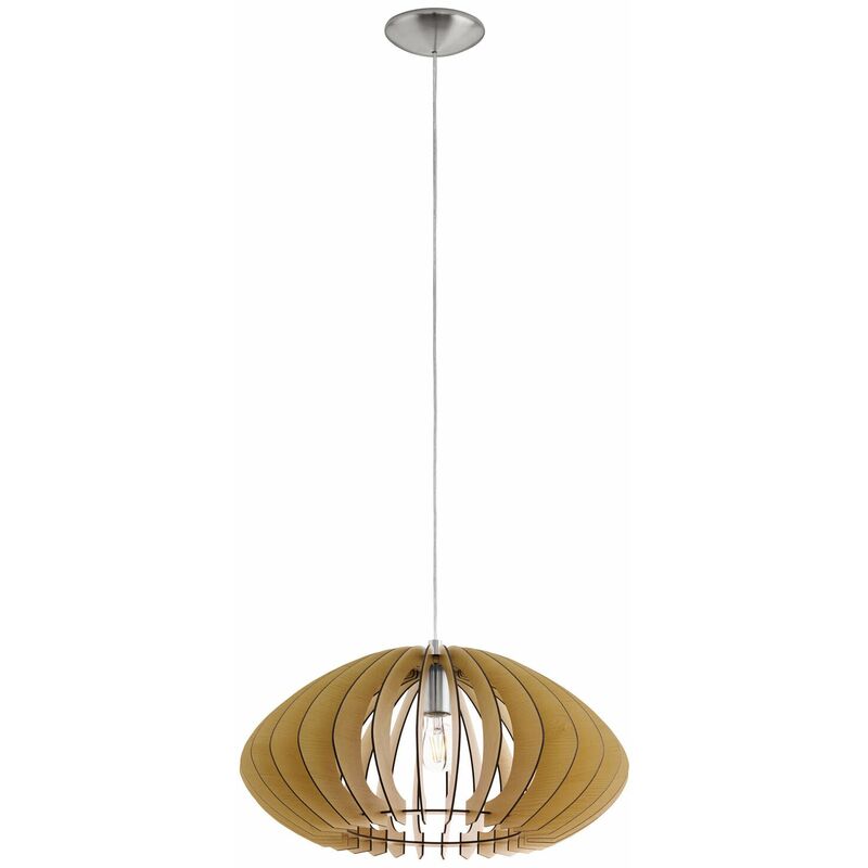 Pendant Ceiling Light Colour Satin Nickel Shade Maple Wood Bulb E27 1x60W
