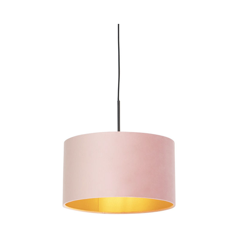 Pendant Light with Velvet Shade Pink with Gold 35 cm - Combi