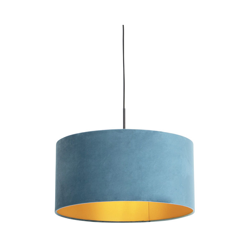 Pendant Lamp Black with 50cm Velvet Blue Shade - Combi - Blue