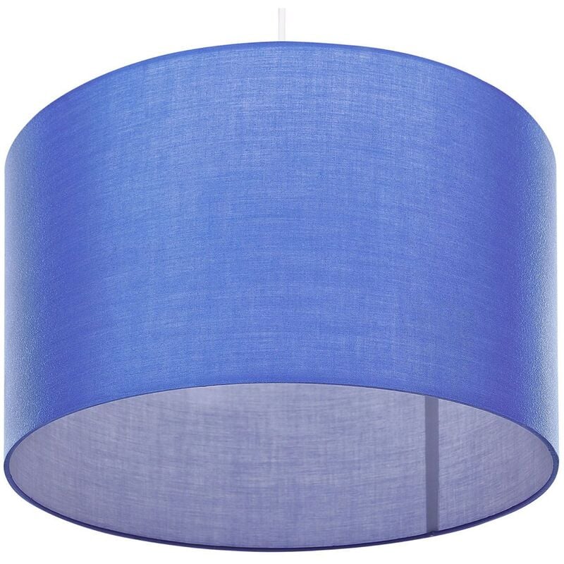 Image of Classic Pendant Lamp Fabric Drum Shade White Cord Blue Dulce