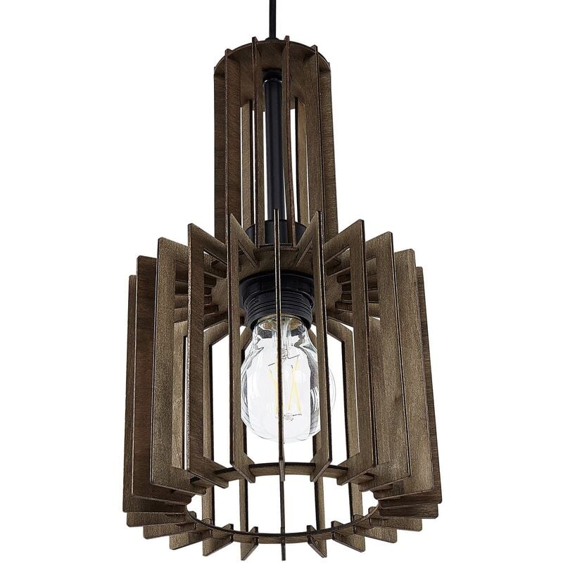 Beliani - Hanging Lamp Lighting MDF Boho Rustic Style Open Shade Dark Wood Niari