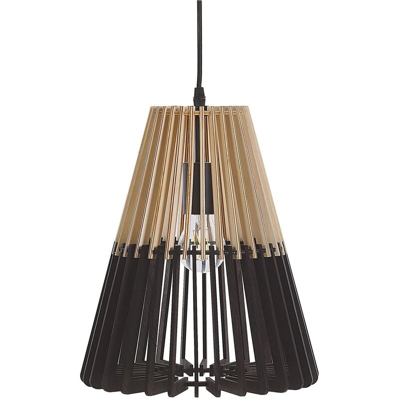 Beliani - Pendant Lamp Light Wood with Black MDF Openwork Cage Shade Cavalla