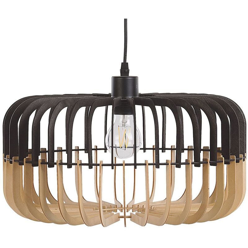 Modern Scandinavian Pendant Lamp mdf in Light Wood and Black Natural Style Sous - Light Wood