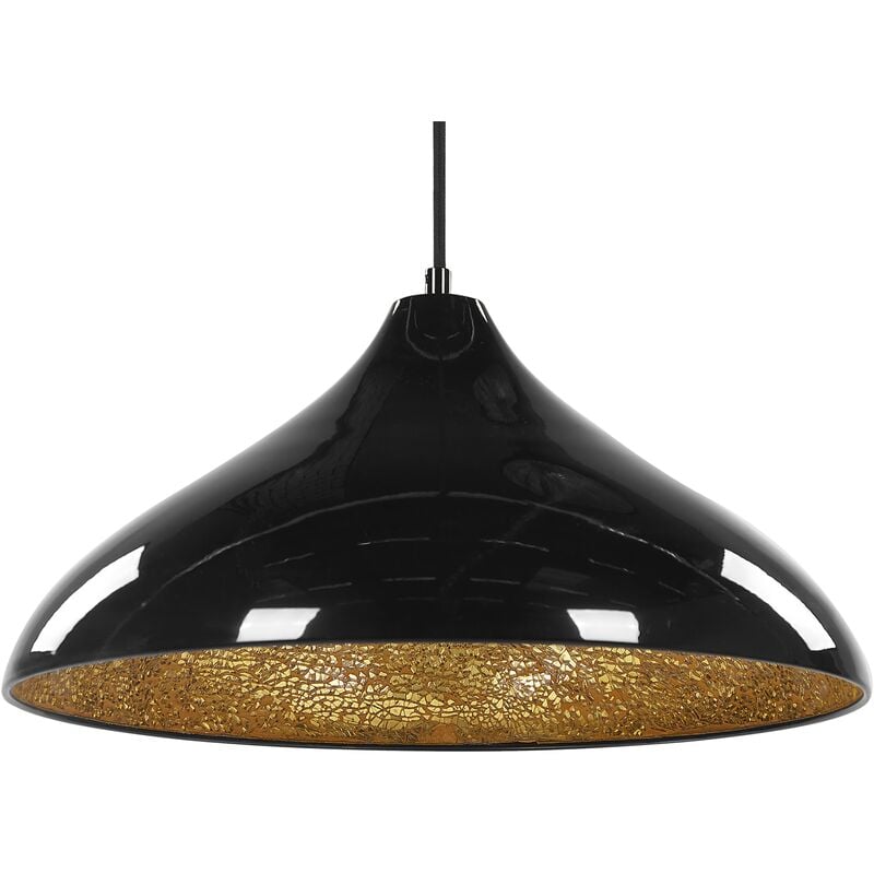Beliani - Pendant Ceiling Lamp Light Metal Cracked Glass Black Iskar