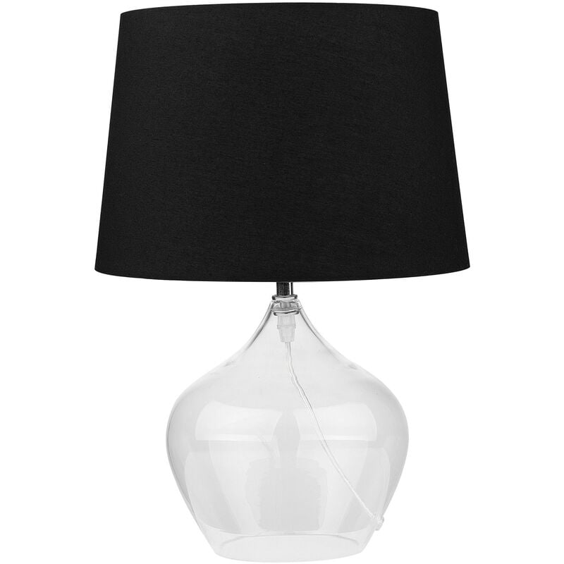 Beliani - Modern Bedside Table Lamp Transparent Glass Base Black Drum-Shaped Shade Osum