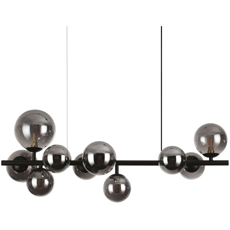 Perlage 10 Light Linear Globe Pendant Ceiling Light Black - Ideal Lux