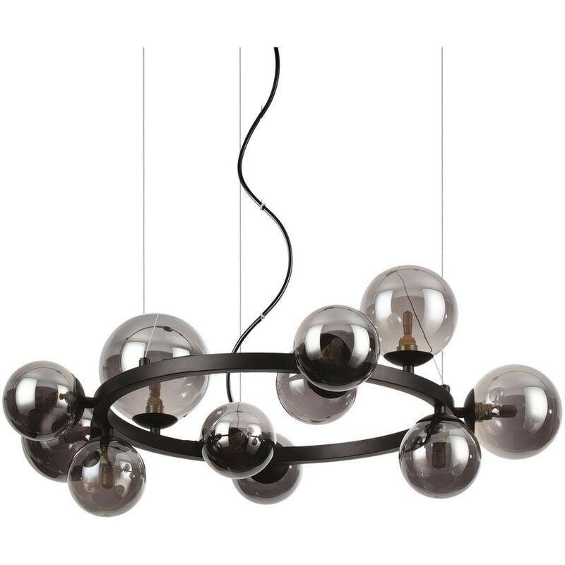 Perlage 11 Light Round Globe Pendant Ceiling Light Black - Ideal Lux