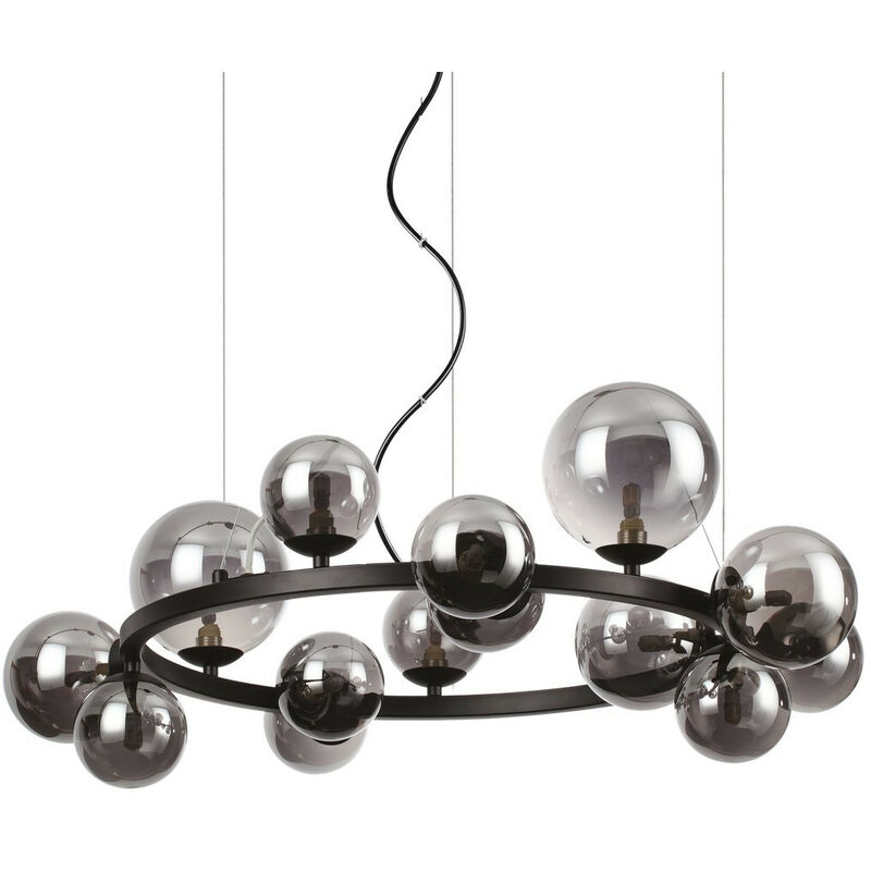 Perlage 14 Light Round Globe Pendant Ceiling Light Black - Ideal Lux