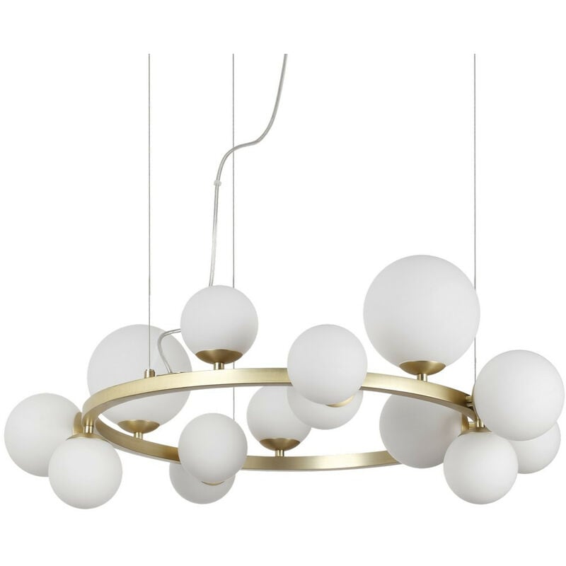Ideal Lux Perlage 14 Light Round Globe Pendant Ceiling Light Brass