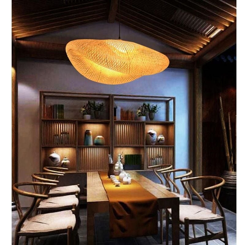 Hoopzi - Pendant Lamp Vintage Weaving Pendant Lamp Bamboo And Natural Rattan Woven Hanging Lamp Creative Nostalgic Adjustable E27 Bamboo Hanging