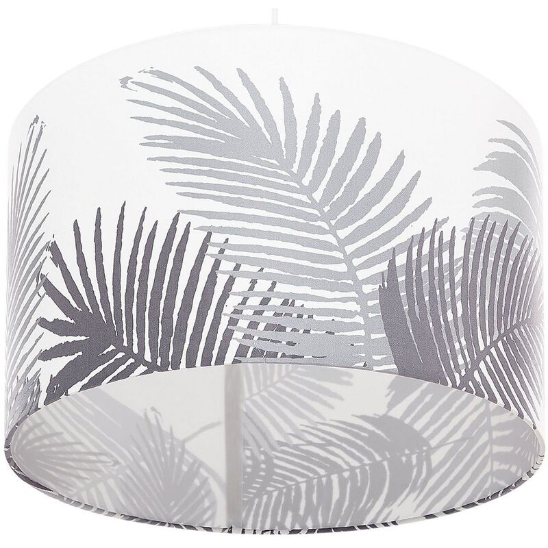 Beliani - Modern Pendant Lamp White and Grey Fabric Drum Shade Leaf Pattern Ziller