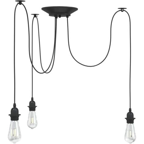 Pendant Lamp with 3 Lamp Holders E27 Black Metal vidaXL