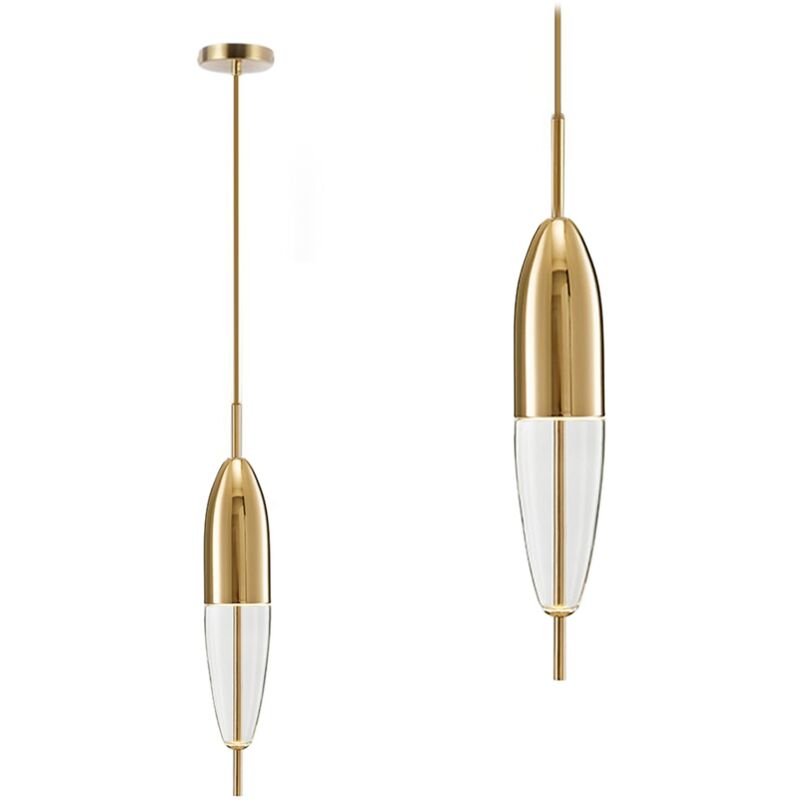 Toolight - Pendant Led Lamp App549-1cp Glass Metal Gold 1-light Point 9x9x60-140cm