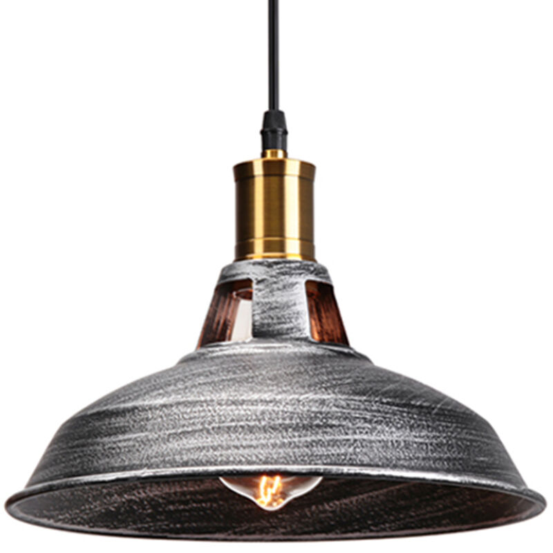 Pendant Ligh Retro Metal Hanging Ceiling Light Adjustable Height for Living Room Restaurant Porch Ø 27cm Silver