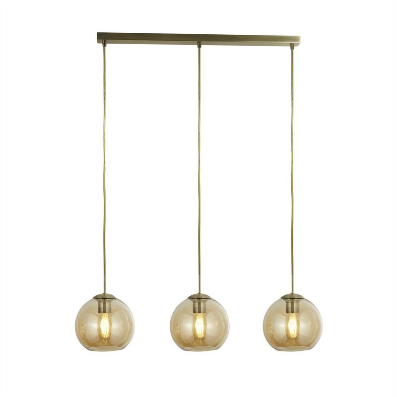 Searchlight - 3 Light Pendant Bar Antique Brass, Amber, E27