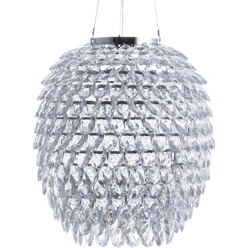 Beliani - Glam Chic Pendant Light Crystals Lampshade Silver Chrome Sauer