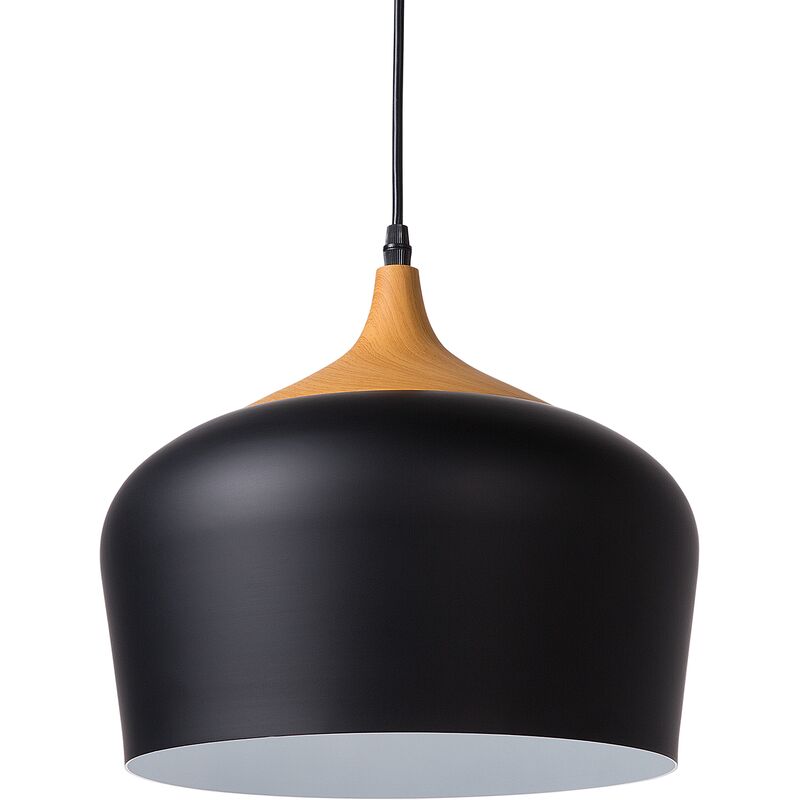 Beliani - Modern Scandinavian Pendant Ceiling Lamp Round Black with Light Wood Angara