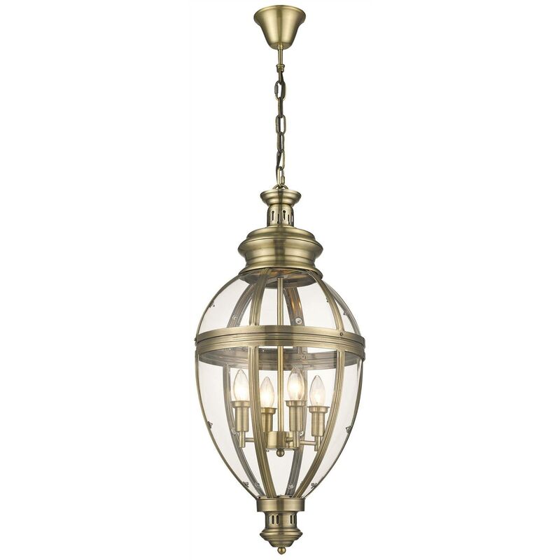 Spring Lighting - 4 Light Ceiling Pendant Antique Brass Glass, E14