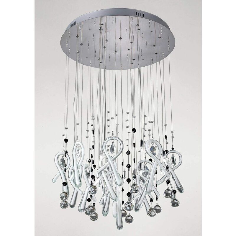 09diyas - Pendant light Class round 20 Bulbs polished chrome / frosted white / crystal
