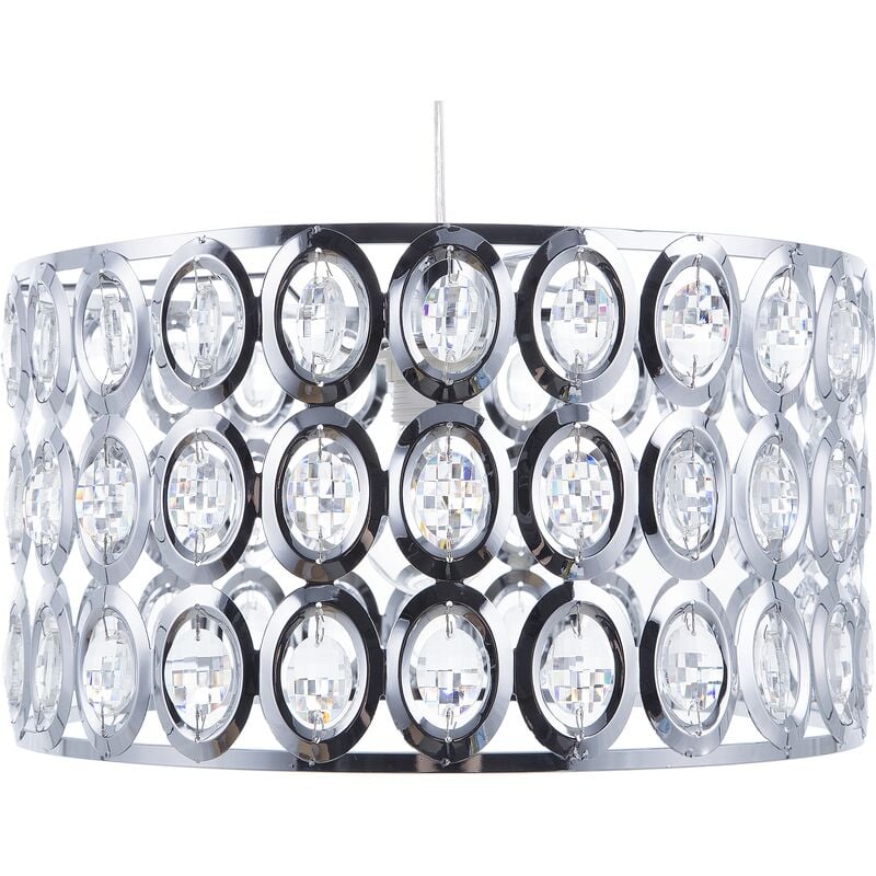 Beliani - Modern Glam Pendant Lamp Silver Drum Shade Rhinestones Crystals Tenna S