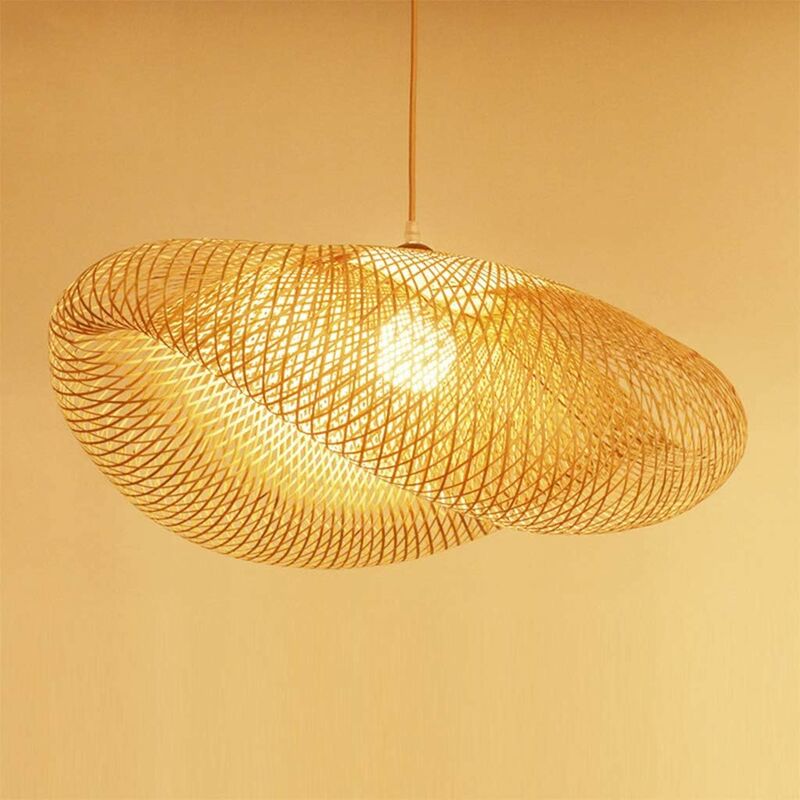 Litzee - Pendant Light E27 Weaving Interior Vintage Bamboo Natural Ceiling Light Adjustable Height Suspended Lamp Creations Garden Restaurant Living
