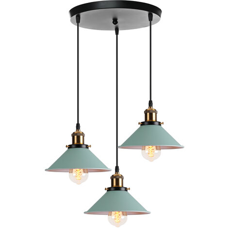 Pendant Light Fitting, Antique Dome Chandelier with Ø22cm Lampshade, Vintage Hanging Lamp for Living room Bedroom Dining Room Green - 3 Lights with Round Base