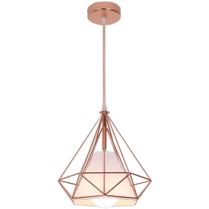 Pendant Light Fixtting, Industrial Metal Diamond Chandelier, Hanging Ceiling Lamp with Cage Lampshade E27 for Bedroom Living Room (Rose Gold 1PCS