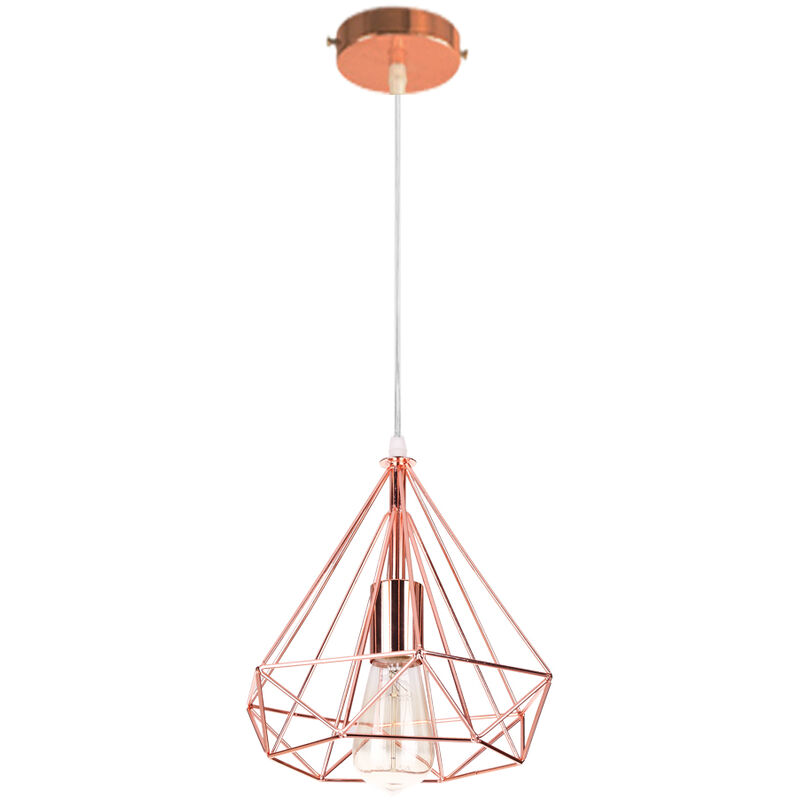 Axhup - Pendant Light Fixture, Modern Hanging Ceiling Lamp, Diamond Chandelier with Metal Lampshade for Kitchen Island Dining Room (Rose Gold)