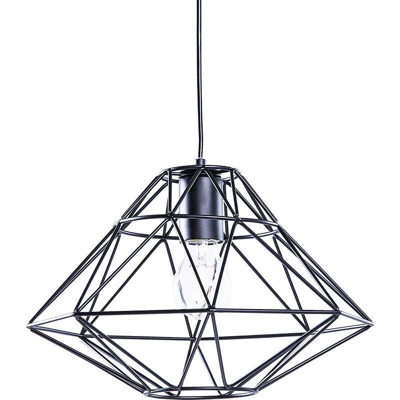 Modern Pendant Cage Lamp Naked Wire Lampshade Geometric Metal Black Guam