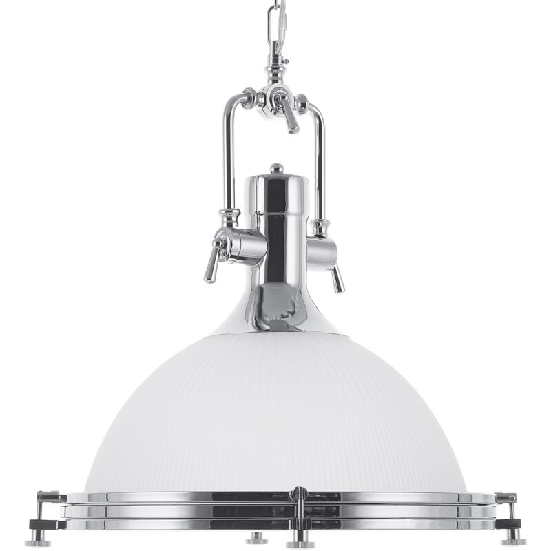 Beliani - Vintage Industrial Pendant Lamp Metal Ceiling Light Frosted Glass Chain Ebron