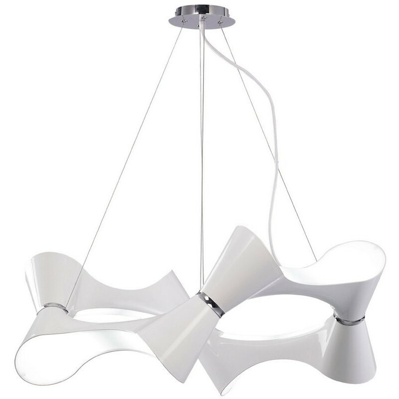 Inspired Mantra - Ora - Ceiling Pendant 8 Twisted Round Light E27, Gloss White, White Acrylic, Polished Chrome