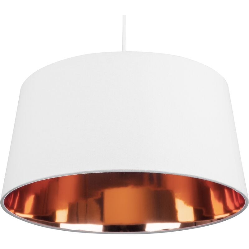 Beliani - Pendant Ceiling Lamp White and Copper Modern Fabric Drum Shade Kallar