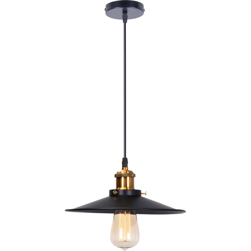 Pendant Light with Lamp Shade, Vintage Metal Hanging Ceiling Lamp, Retro Minimalist Chandelier (Black/Ø26cm)