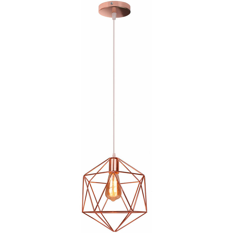 Pendant Lighting Fitting Rose Gold, Modern Chandelier with Lampshade Minimalist Geometric Cege Hanging Ceiling Lamp