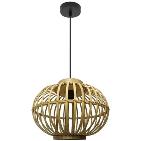 Pendel-Deckenleuchte „Guijo“ mit verstellbarer Höhe E27 (220/240V) IP20 50120xØ37x37cm aus schwarzem Metall und Bambus