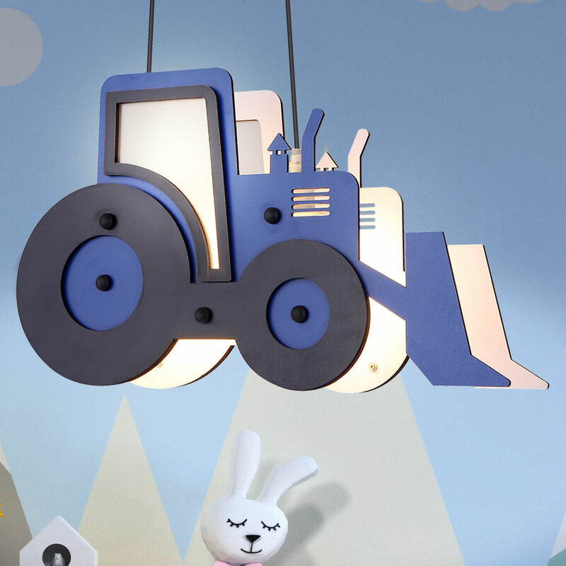 

Lámpara colgante de techo para niños, tractor azul, luz de péndulo para niños, en un juego que incluye bombillas LED