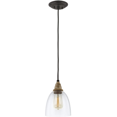 Pendellampe Deckenleuchte Hängelampe Esszimmerlampe Stahl Glas Holz D 16,2 cm