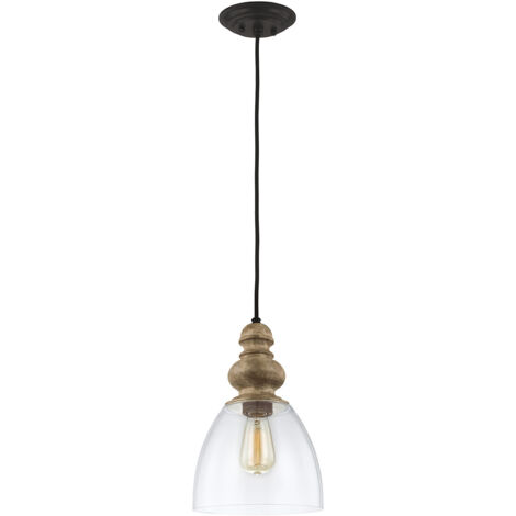 Pendellampe Deckenleuchte Hängelampe Esszimmerlampe Stahl Glas Holz D 22,9 cm